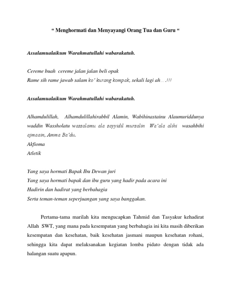 Teks Pidato Tentang Menghormati Orang Tua Dan Guru Kumpulan Referensi Teks Pidato