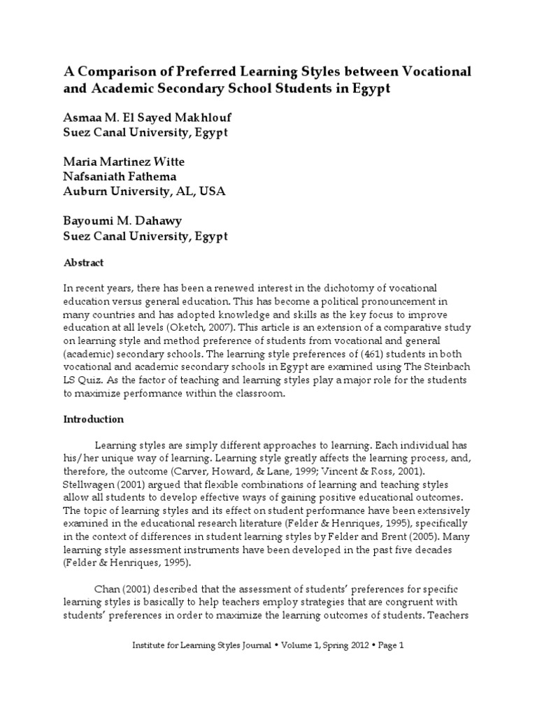 A Comparison of Preferred Learning Styles Between Vocational and ...