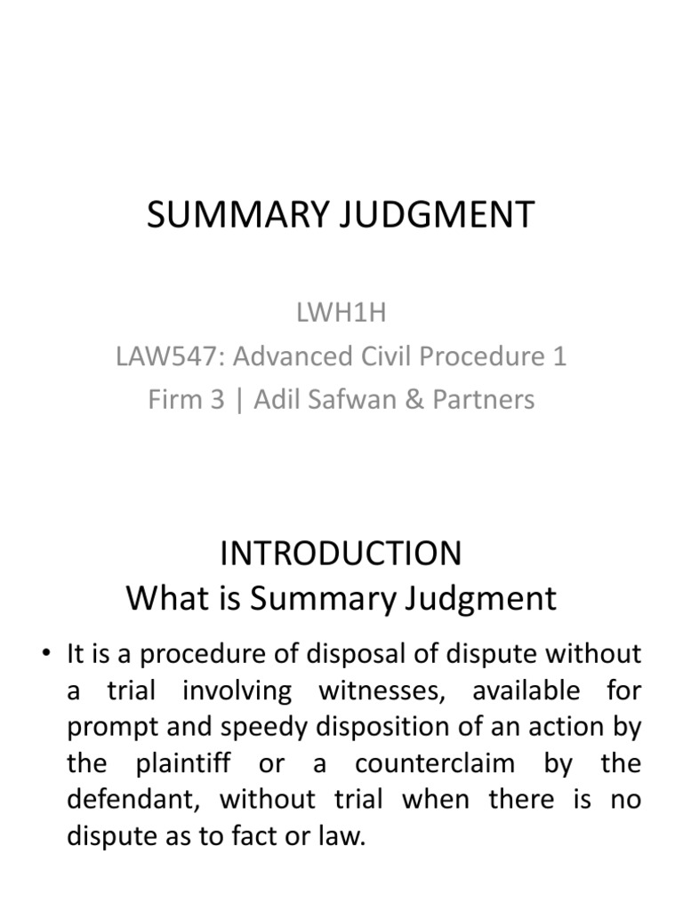 Summary Judgment Final Summary Judgment Judgment (Law)