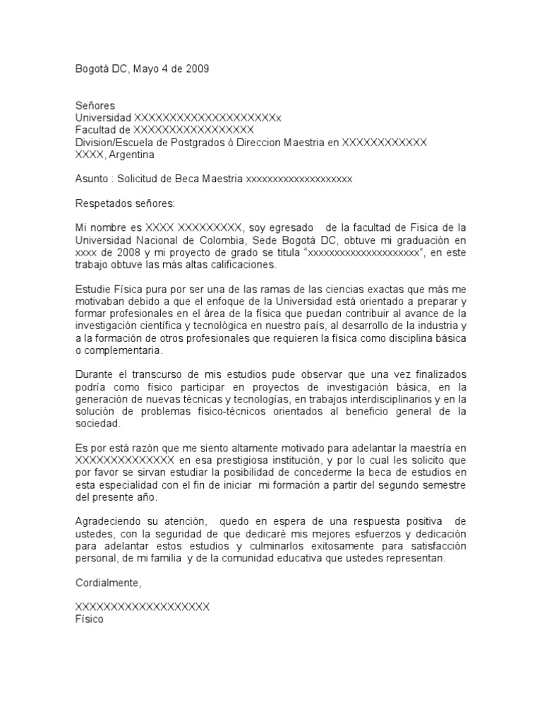 Carta Solicitud Beca Maestria Pdf