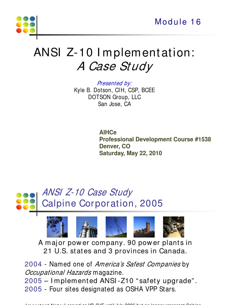 Dotson ANSI-z10 Case Study | Strategic Management | Safety