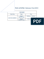 Date Sheet For Ph.D. & M.Phil. Entrance Test 2013
