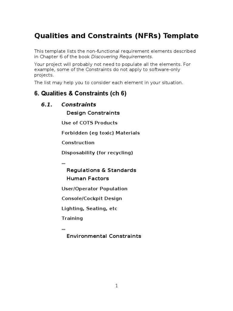 Non-Functional Requirements Template | PDF | Technology & Engineering