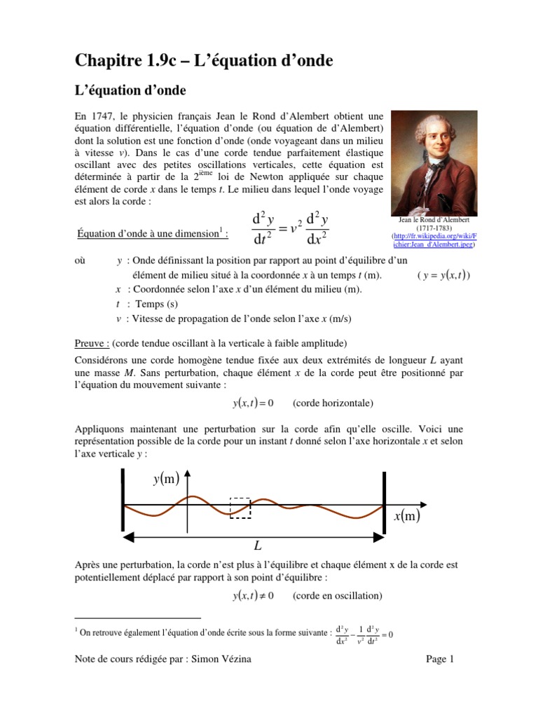 Equation de La Corde Vibrante Équation d'onde Vagues
