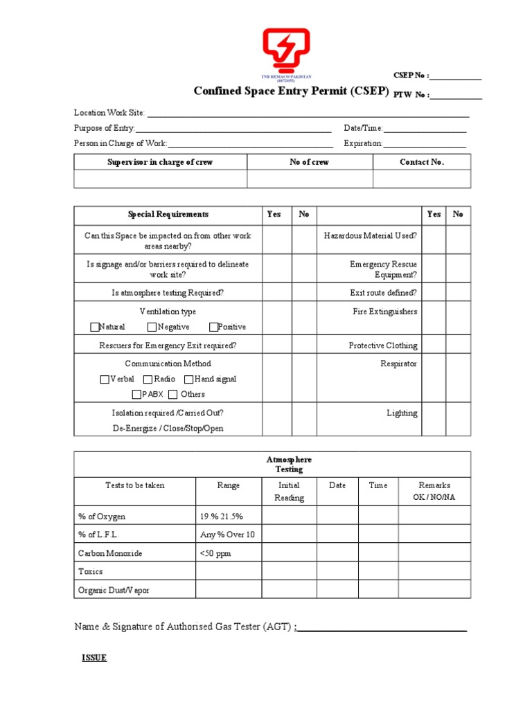 Confined Space Entry Permit Rev 1 | PDF | Occupational Safety And ...