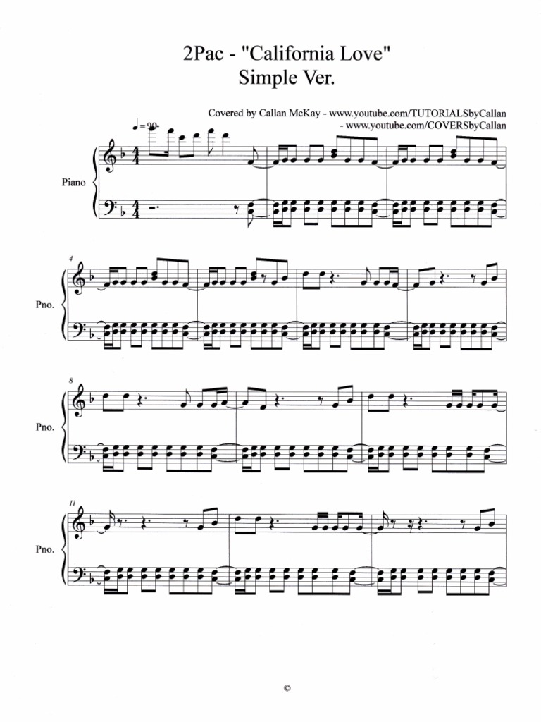 California Love by 2Pac: Piano Guide | PDF