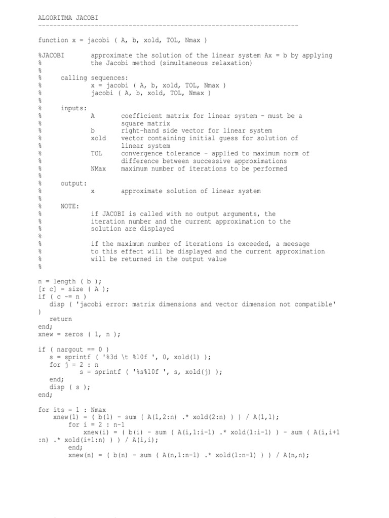 Kumpulan Iterasi MATLAB | PDF | Matrix (Mathematics) | System Of Linear ...