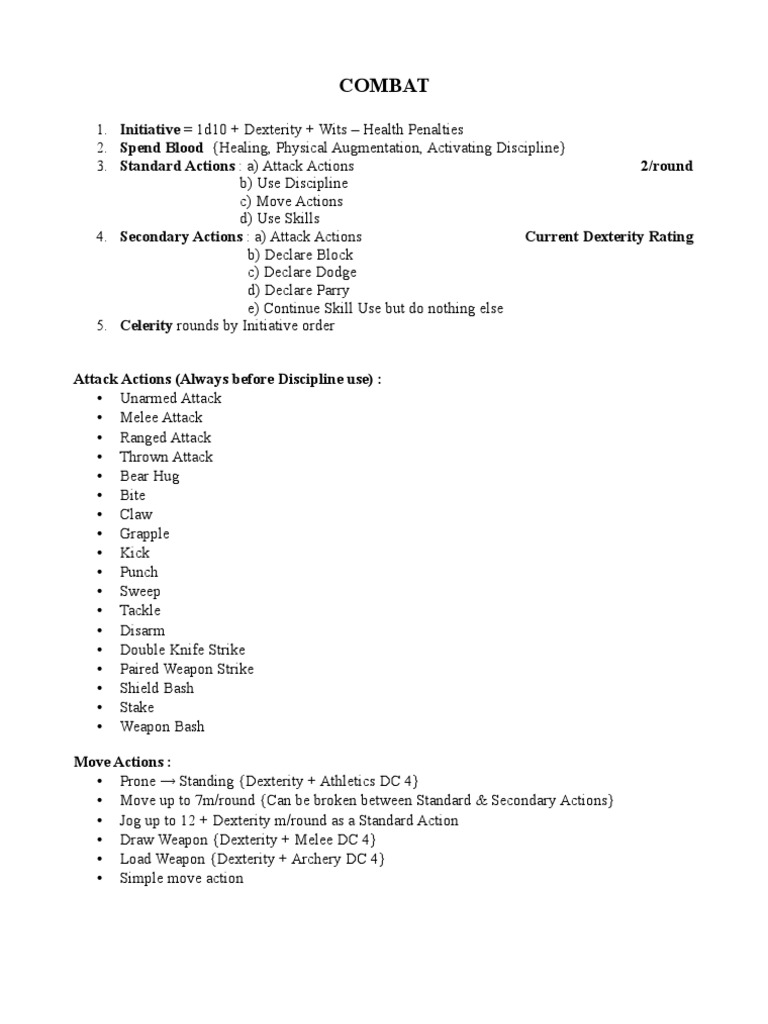 Combat Mechanics and Actions Guide | PDF
