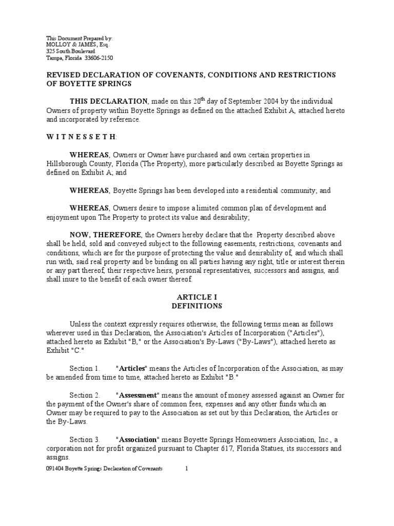 Boyette Springs HOA Deed Restrictions Revised PDF Mortgage