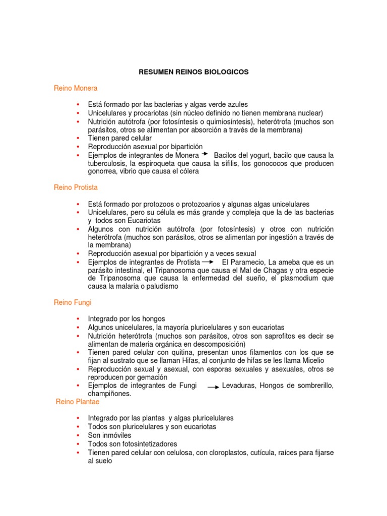 Resumen de Reinos Biológicos | PDF | Plantas | Hongo