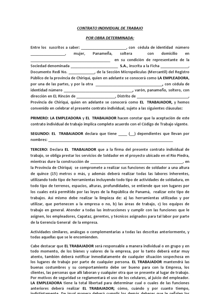Modelo de Contrato de Obra | PDF | Derecho laboral | Salario