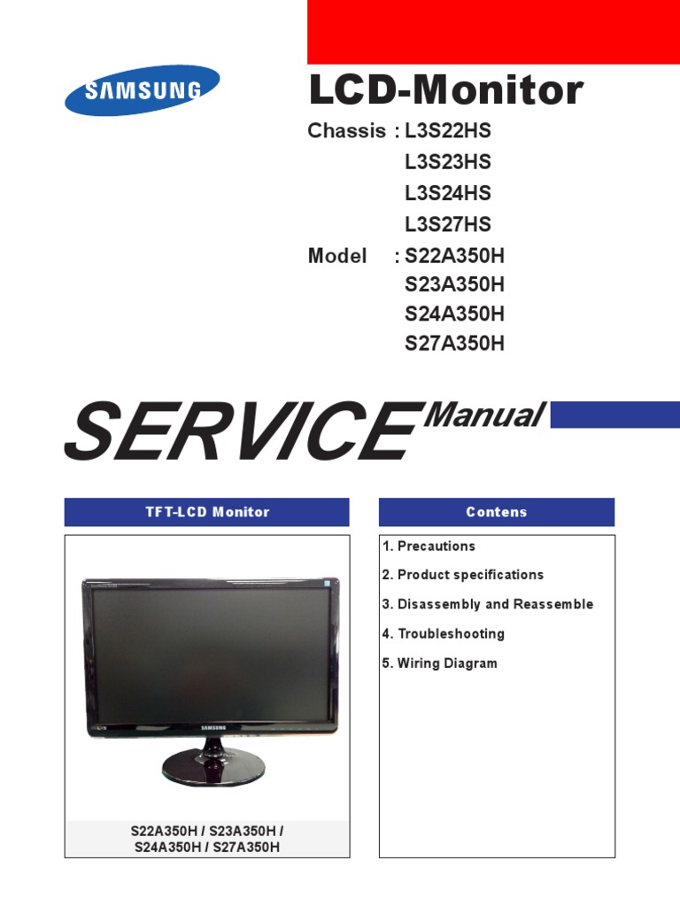 S24A350H Service Manual Samsung | Electrostatic Discharge | Electrical  Connector