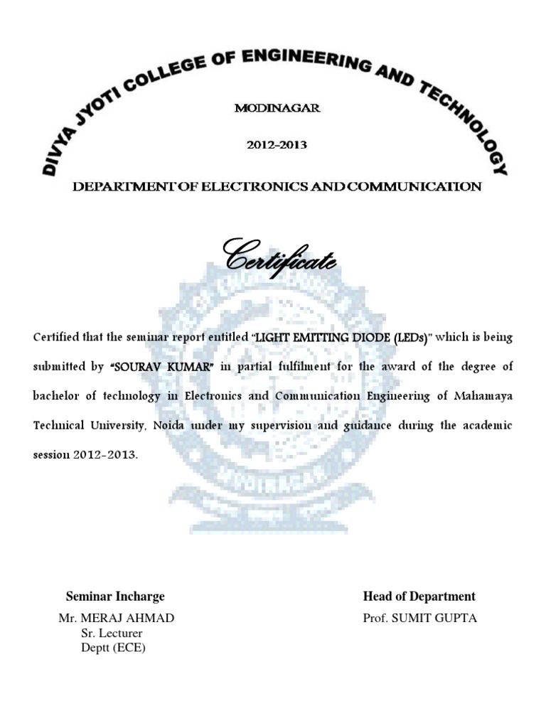 Seminar Report Certification Letters | PDF