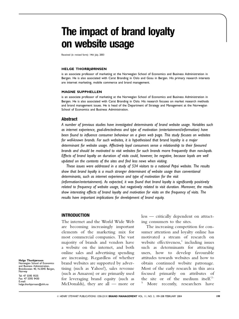 The Impact of Brand Loyalty On Website Usage: Helge Thorbjørnsen | PDF ...