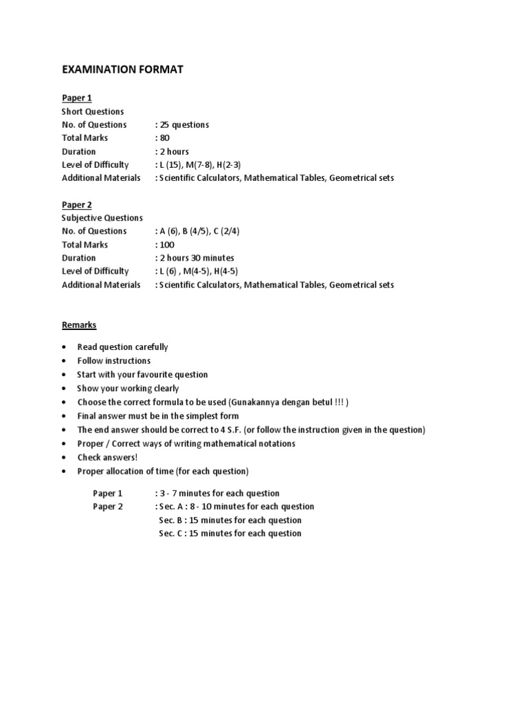 SPM Additional Mathematics Exam Format | PDF | Logarithm | Mean