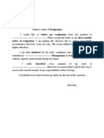 Regination Letter Format