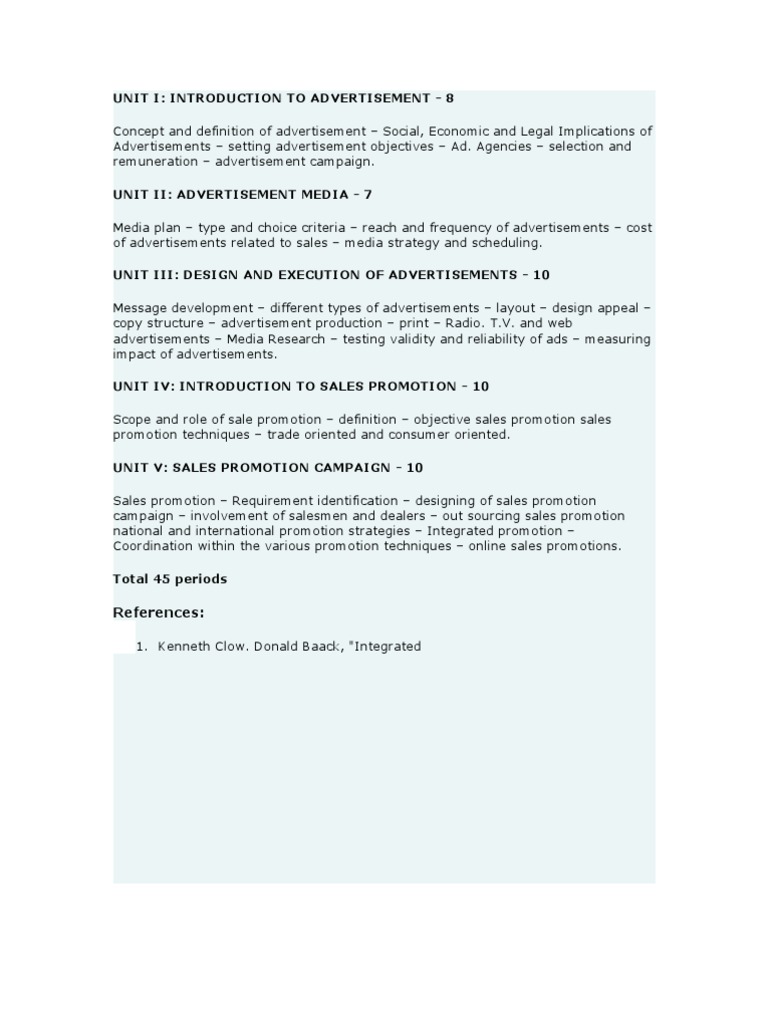Unit I: Introduction To Advertisement - 8: References | PDF
