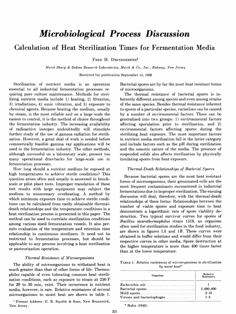 Calulation of Heat Sterilization Time of Fermentation Media | PDF ...