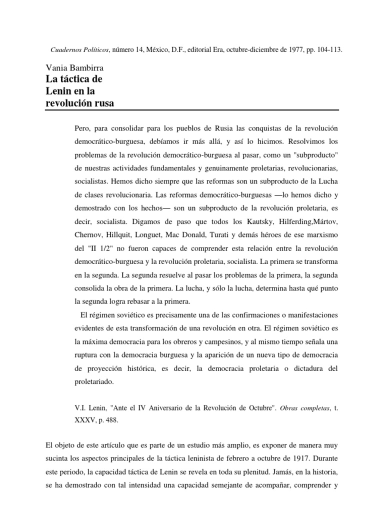 La Táctica de Lenin en La Revolución Rusa. | PDF