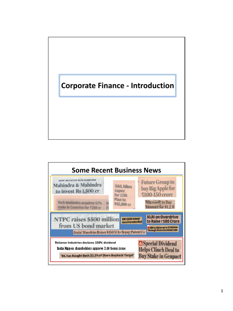 1 Corporate Finance Introduction | PDF | Financial Markets | Reserve ...