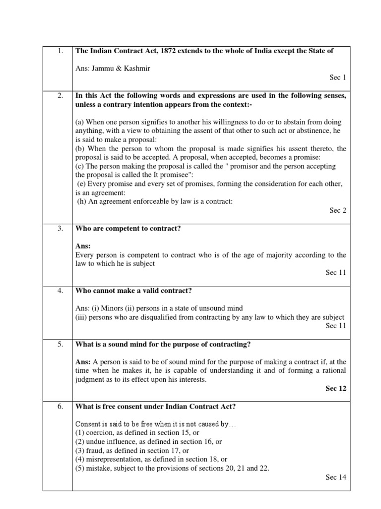 Key Sections of Indian Contract Act | PDF | Guarantee | Indemnity