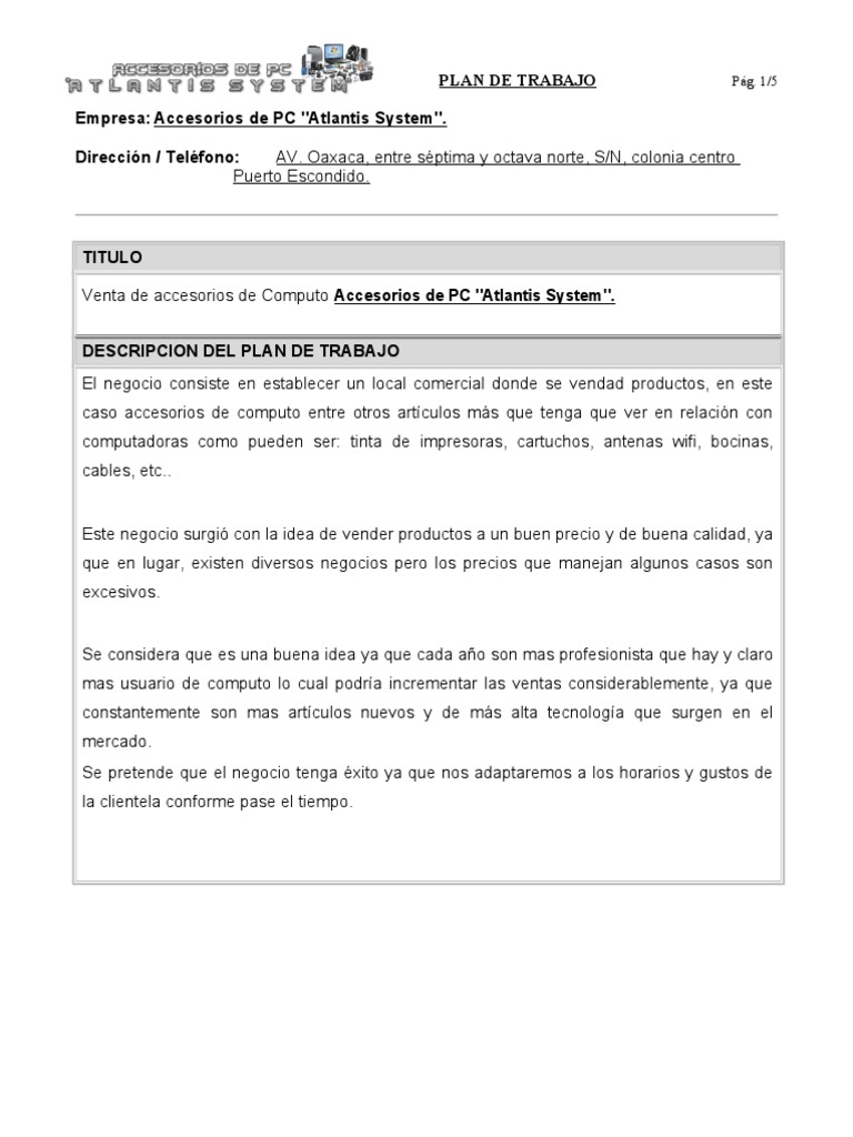 Plan de Trabajo  Mercado (economía)  Precios  Prueba gratuita de 30