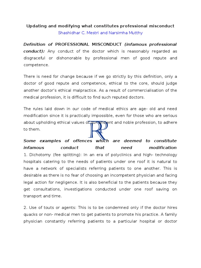 Professional Misconduct Professional Ethics Physician