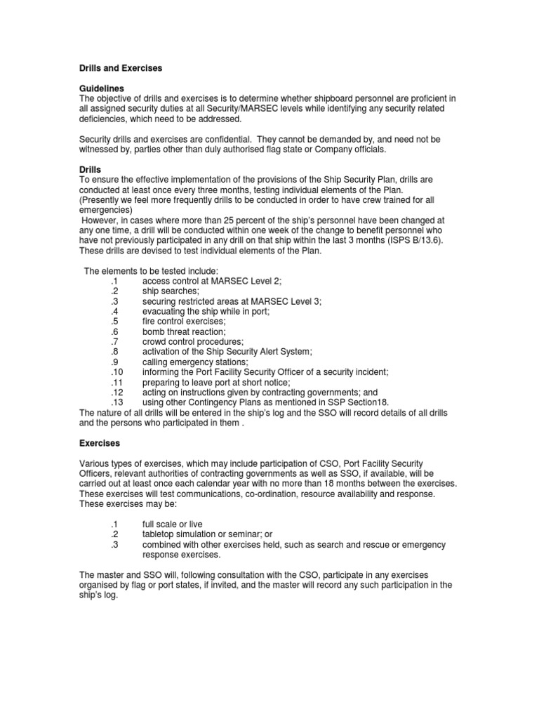 ISPS Drills and Exercises 1 Security Guard Emergency