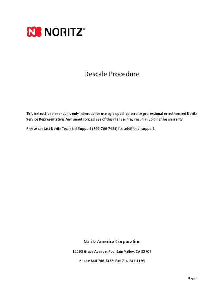 Noritz Tankless Water Heater Descale Procedure | PDF | Water Heating | Valve