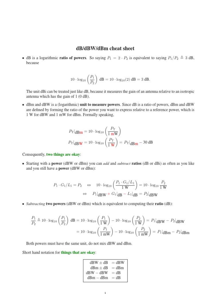 dB/dBm Cheat Sheet for Power Calculations | PDF