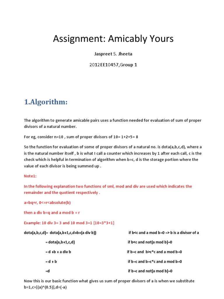 Finding Amicable Numbers Algorithm | PDF