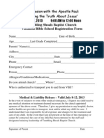 Vacation Bible School Registration Form