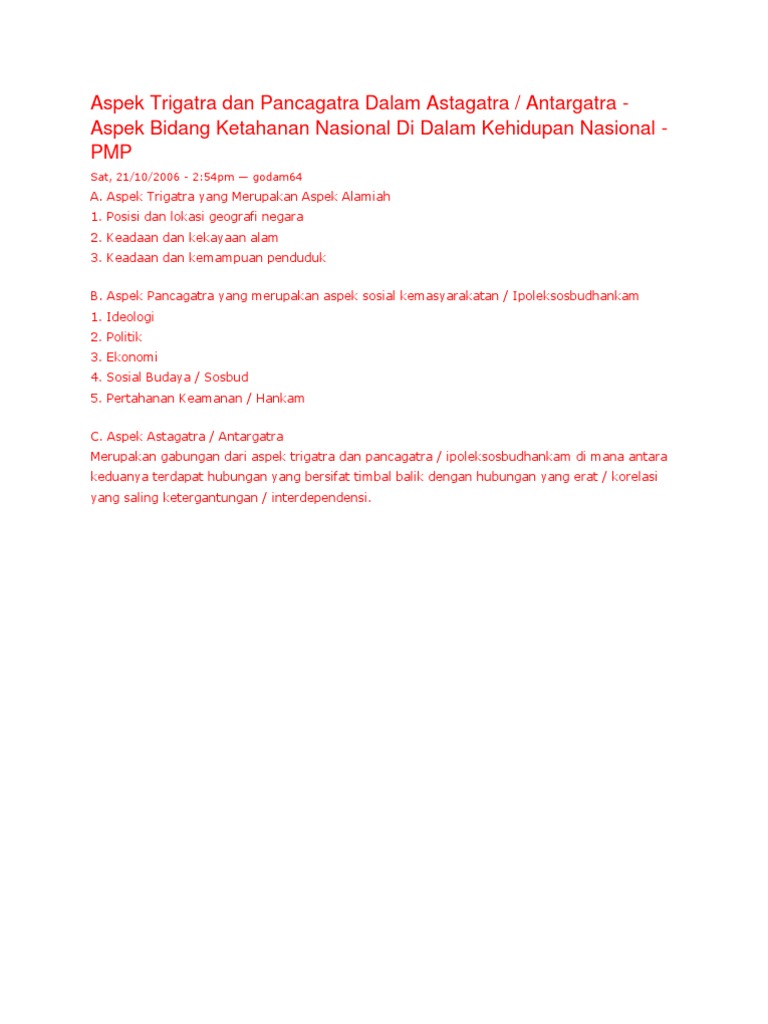 Aspek Aspek Trigatra  Aspek  Trigatra  Dan Pancagatra Dalam Astagatra