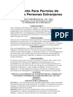 ACUERDO GUBERNATIVO No. 528 - 2003 Reglamento para Permiso de Trabajo A Personas Extranjeras