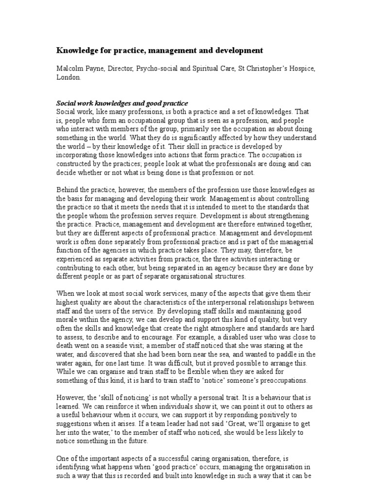 Knowledge For Practice, Management and Development in Social Work | PDF ...