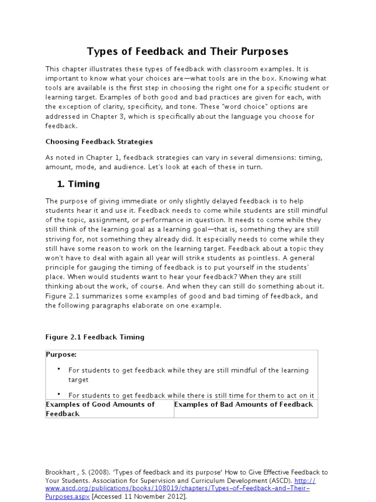 Types of Feedback in Education | PDF | Curriculum | Cognitive Science