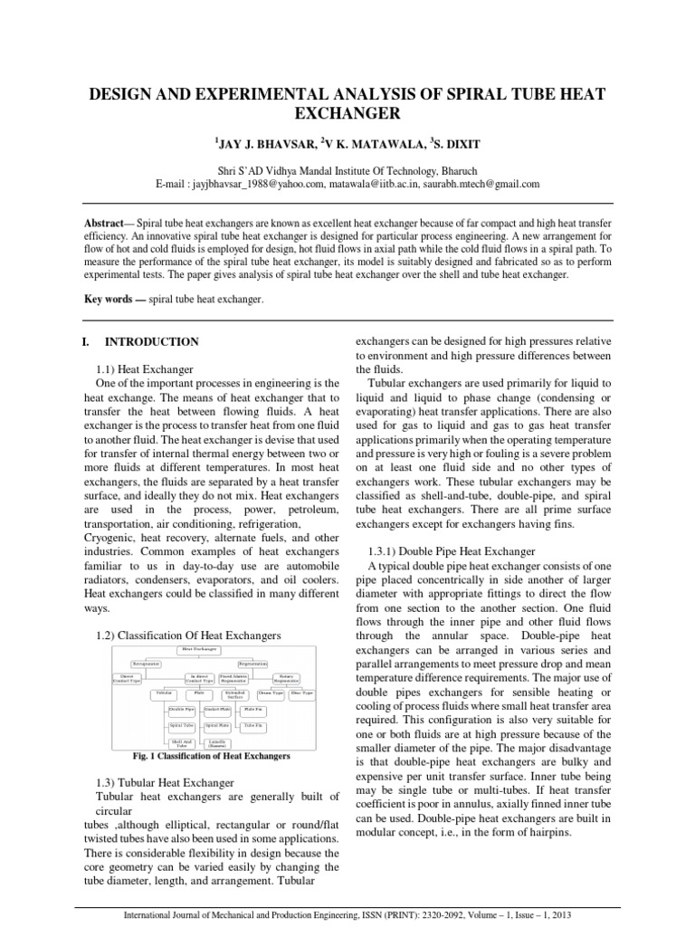 Spiral Tube Heat Exchanger Design Analysis | PDF | Heat Exchanger ...