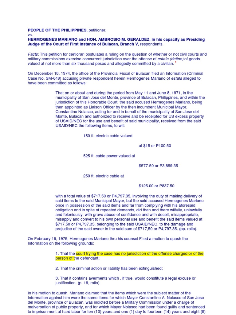 Jurisdiction in Estafa Case Review | PDF | Jurisdiction | Military Justice