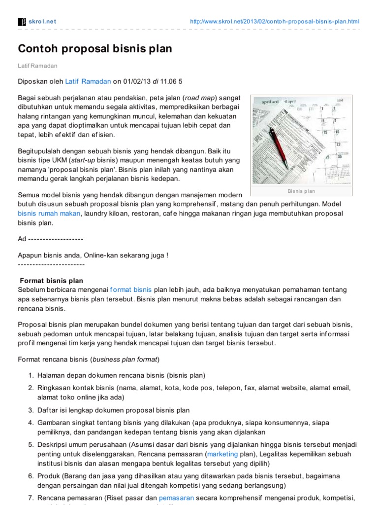 Skrol Net Contoh Proposal Bisnis Plan