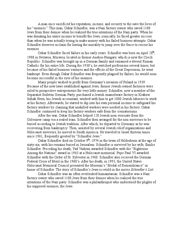Oskar Schindler Essay Download Free PDF Nazi War Crimes World War II