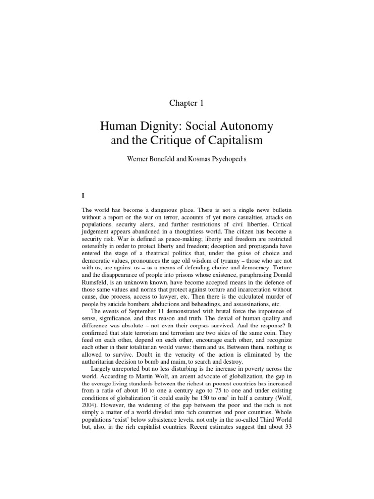 Human Dignity Social Autonomy And The Critique Of Capitalism
