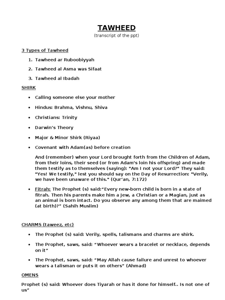 Fundamentals Of Tawheed Notes Pdf Tawhid Muhammad