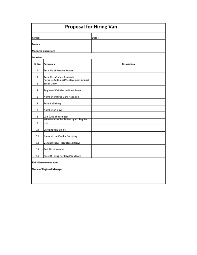 Van Hiring Proposal Overview | PDF | Vehicles | Transport