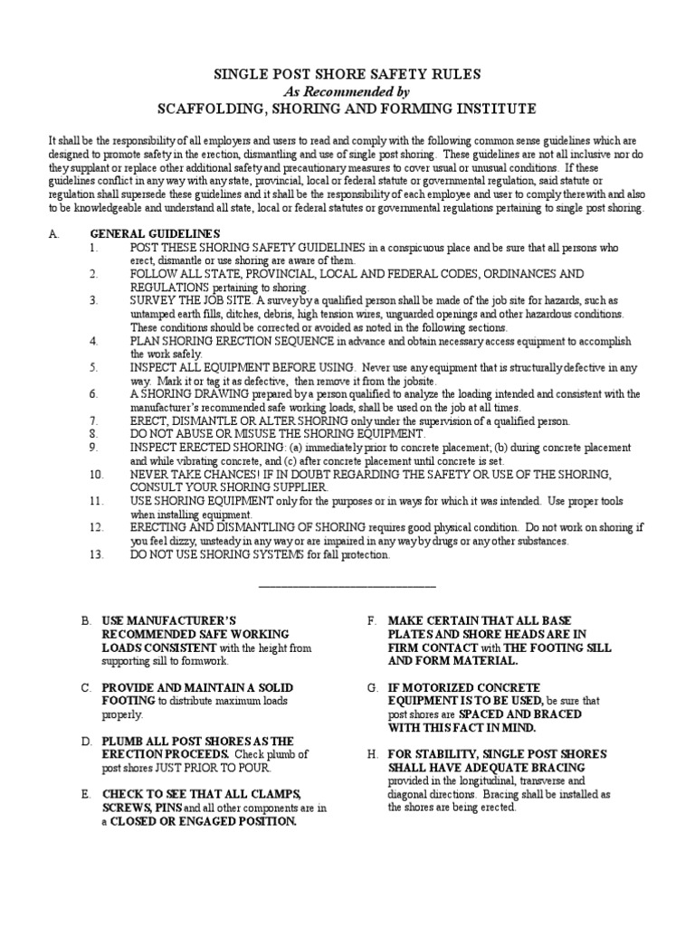Single Post Shoring Safety Guidelines | PDF | Concrete