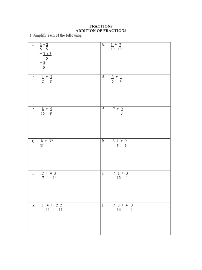 Fractions and Algebra Exercises | PDF