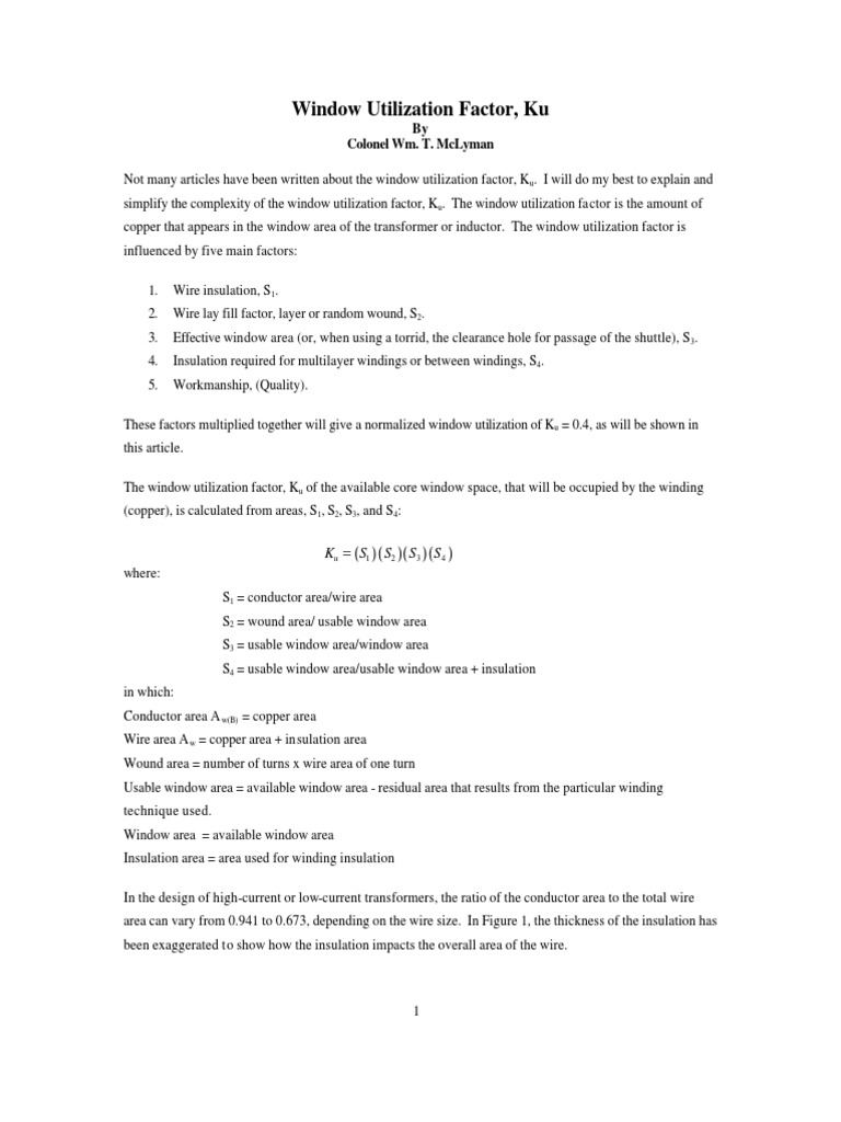 Understanding Window Utilization Factor | PDF | Wire | Transformer
