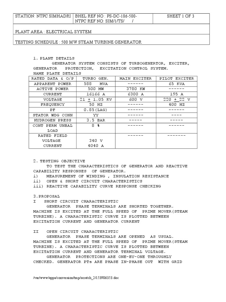 Gen Testing Schedule | PDF | Electric Generator | Manufactured Goods