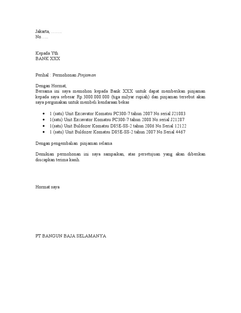 Contoh Surat Permohonan Kredit
