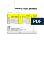 Department of Electronics and Communication Engineering Time Table (Even Semester 2012-2013)