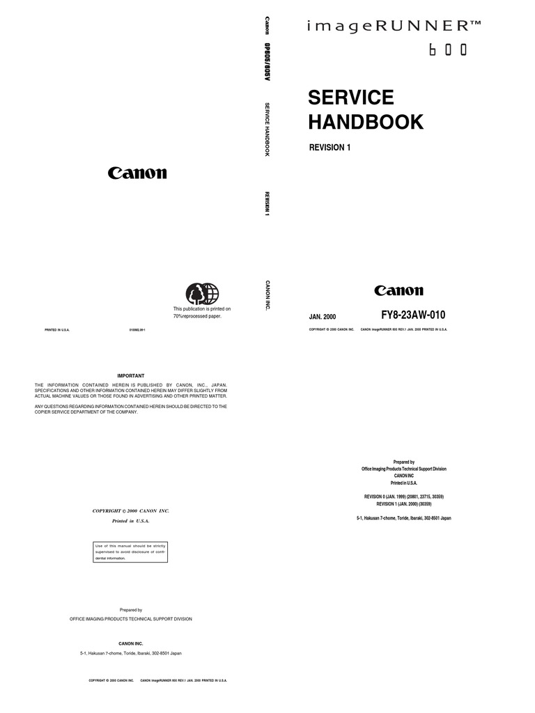 Canon Gp605 Gp605v Copier Service Manual Parts Catalog